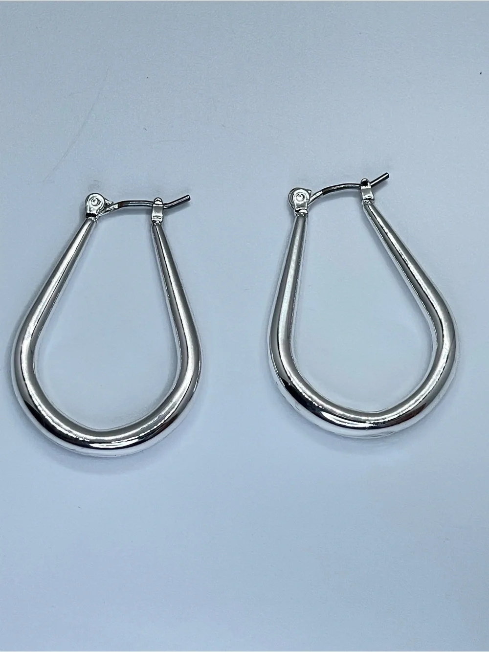 Silver Tone Teardrop Hoop Earrings Sleek Minimalist Statement Hoops